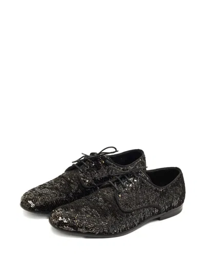Pre-owned Dolce & Gabbana Sequin Derby Shoes In Black