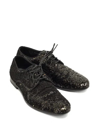 Pre-owned Dolce & Gabbana Sequin Derby Shoes In Black