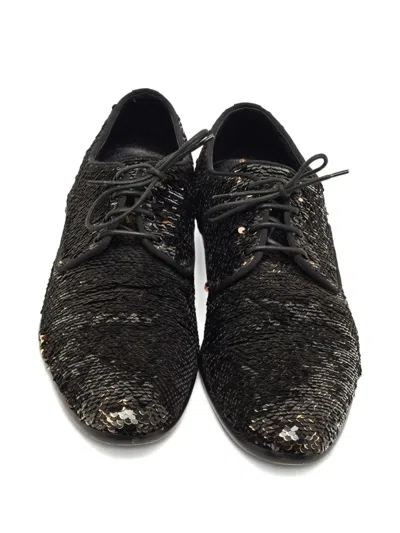 Pre-owned Dolce & Gabbana Sequin Derby Shoes In Black