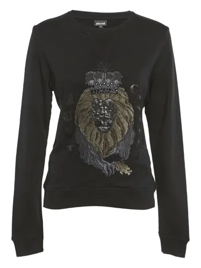 Pre-owned Just Cavalli Lion-embroidered Sweatshirt In Black