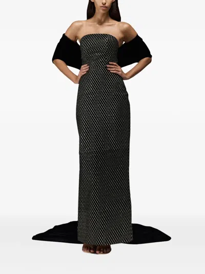 Tha Seen Velvet-panel Maxi Dress In Black