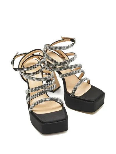 Pre-owned Mach&mach Sydney Platform Embellished Heeled Sandals In Black