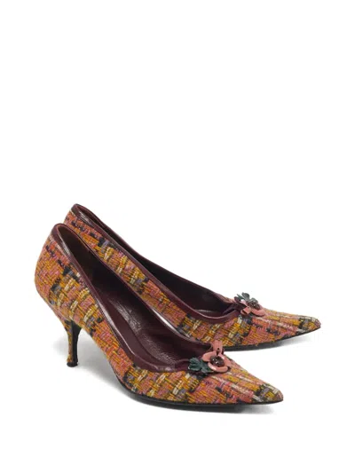 Pre-owned Miu Miu Flower-embellished Pointed Pumps In Orange