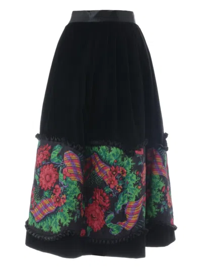 Pre-owned Souleiado Provencal Ruffle Midi Skirt In Black