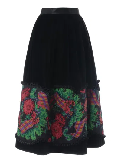 Pre-owned Souleiado Provencal Ruffle Midi Skirt In Black