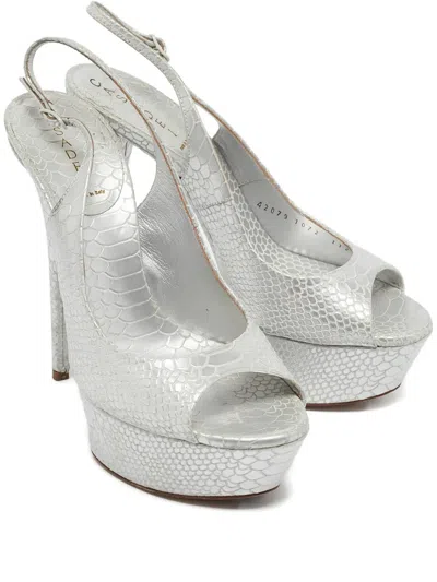 Pre-owned Casadei Platform Peep-toe Sandals In Silver
