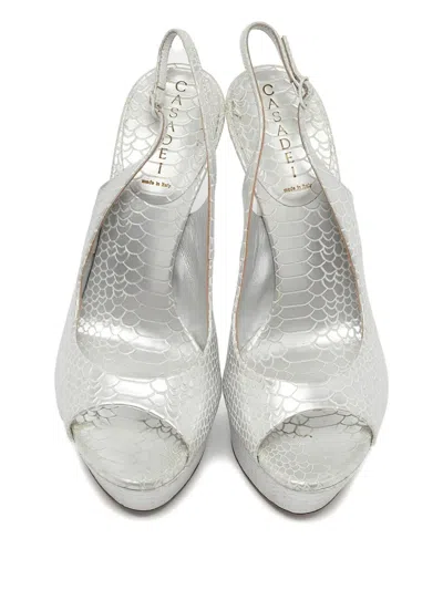 Pre-owned Casadei Platform Peep-toe Sandals In Silver