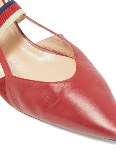 Pre-owned Gucci Unia Leather Pointed-toe Pumps In Red