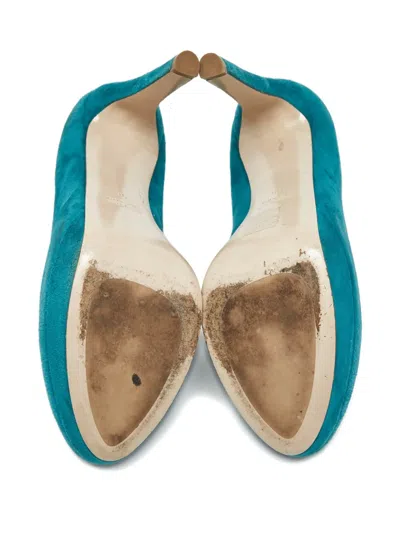 Pre-owned Miu Miu Platform Suede Pumps In Blue
