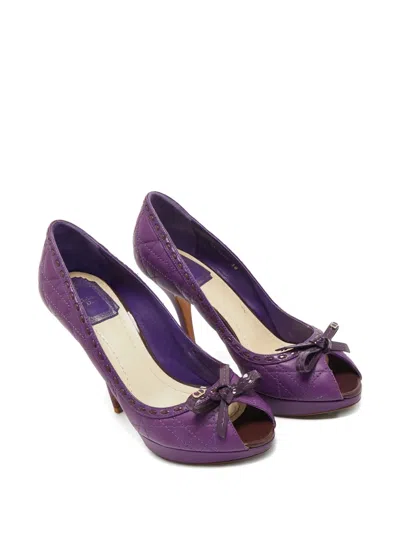 Pre-owned Dior Cannage Bow Leather Pumps In Purple