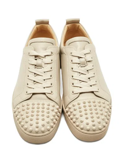 Pre-owned Christian Louboutin Junior Spikes Leather Trainers In Neutral