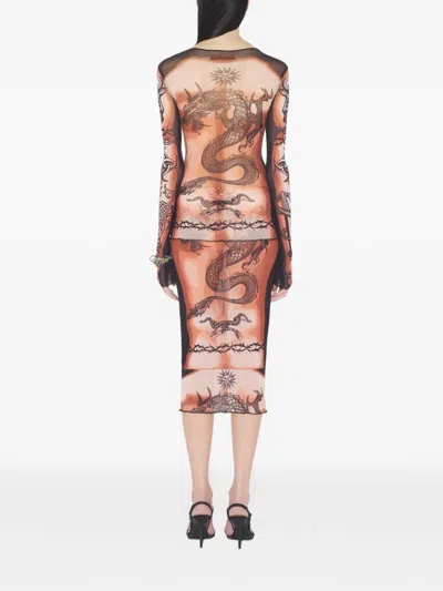 Jean Paul Gaultier Long-sleeves Tattoo-print Top In Neutral
