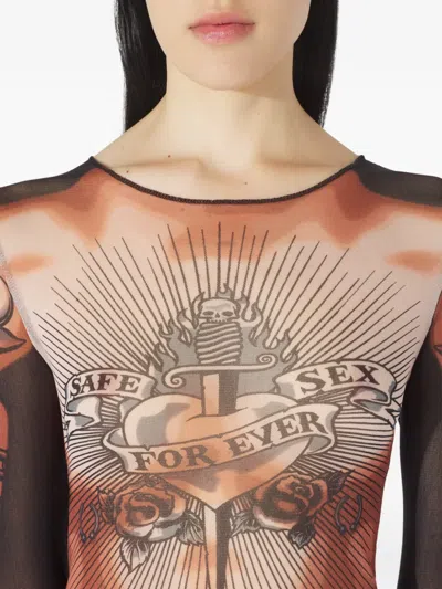 Jean Paul Gaultier Long-sleeves Tattoo-print Top In Neutral