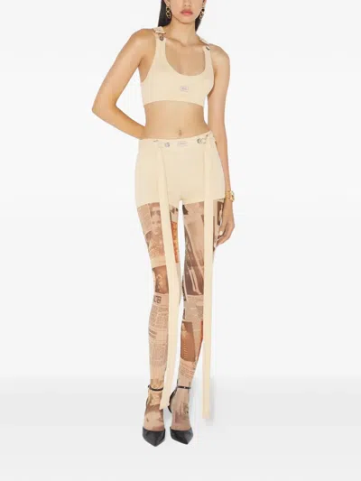 Jean Paul Gaultier Ribbed Patch-detail Shorts In Neutral