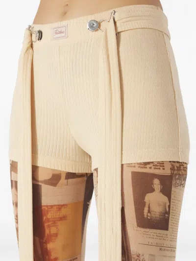 Jean Paul Gaultier Ribbed Patch-detail Shorts In Neutral