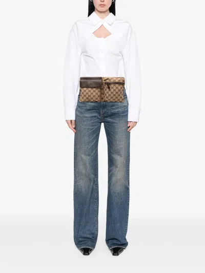 Pre-owned Gucci 2000-2015 Gg Canvas Web Double Pocket Belt Bag In Brown