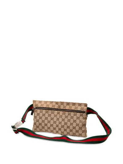 Pre-owned Gucci 2000-2015 Gg Canvas Web Double Pocket Belt Bag In Brown