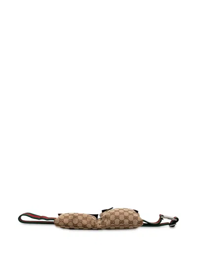 Pre-owned Gucci 2000-2015 Gg Canvas Web Double Pocket Belt Bag In Brown