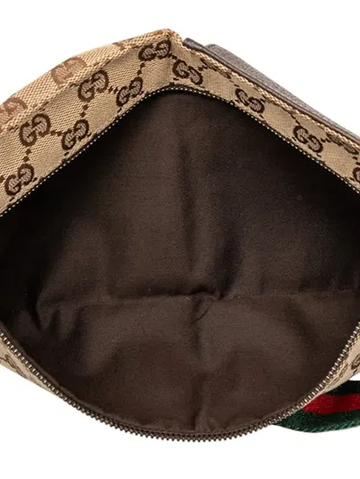 Pre-owned Gucci 2000-2015 Gg Canvas Web Double Pocket Belt Bag In Brown