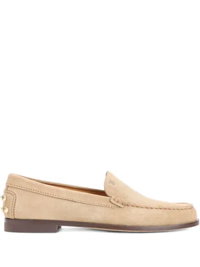 Tod's Beige Loafers With Embossed Logo And Stud Details On The Back In Leather Woman In Brown