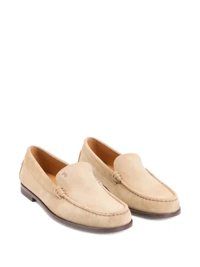 Tod's Beige Loafers With Embossed Logo And Stud Details On The Back In Leather Woman In Brown