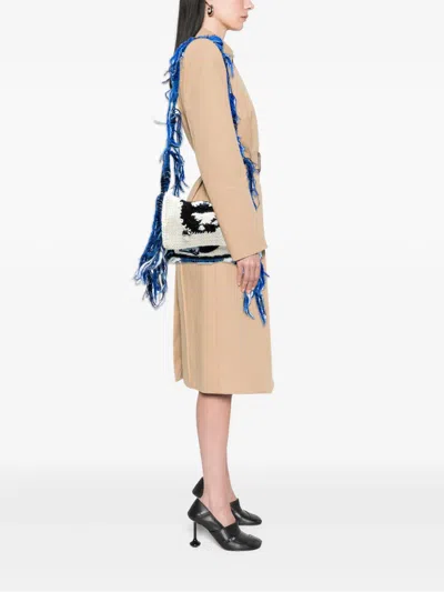 Pre-owned Loewe 2000-2025 Knitted Wool Dragon Fringed Flap Crossbody Bag In White