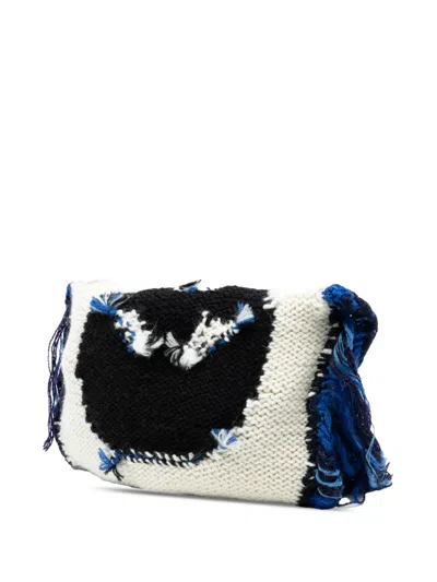 Pre-owned Loewe 2000-2025 Knitted Wool Dragon Fringed Flap Crossbody Bag In White