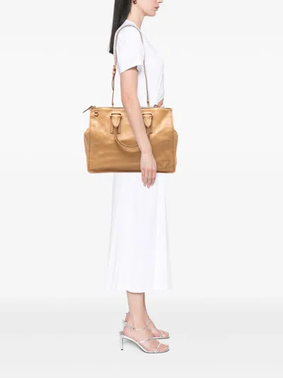 Pre-owned Prada 2010-2025 Soft Calf Satchel In Brown