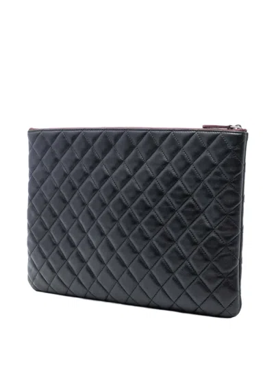 Pre-owned Chanel 2013-2014 Large Quilted Lambskin O Case Clutch Bag In Black