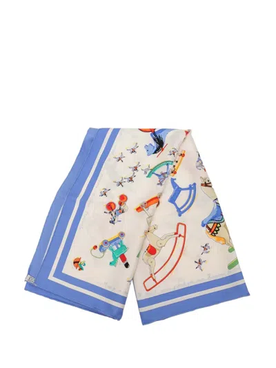 Pre-owned Hermes 1999-2018 Raconte Moi Le Cheval Silk Scarf Scarves In White