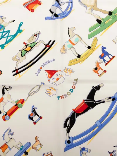 Pre-owned Hermes 1999-2018 Raconte Moi Le Cheval Silk Scarf Scarves In White