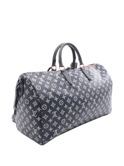 Pre-owned Louis Vuitton 2021-2025 Monogram Upside Down Ink Keepall Bandouliere 50 Travel Bag In Blue