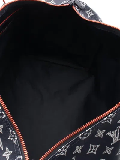 Pre-owned Louis Vuitton 2021-2025 Monogram Upside Down Ink Keepall Bandouliere 50 Travel Bag In Blue