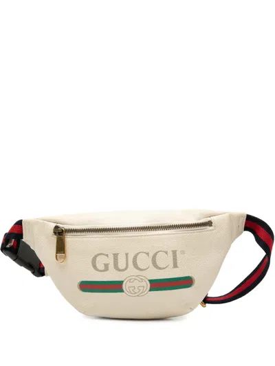 Pre-owned Gucci 2000-2015 Leather Logo Belt Bag In White