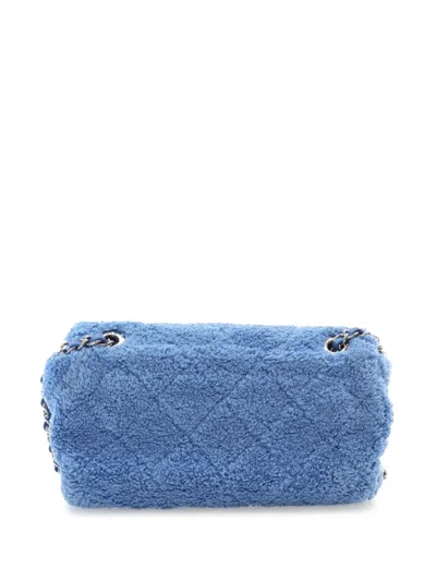 Pre-owned Chanel 2019 Medium Quilted Terry Cloth Coco Beach Flap Crossbody Bag In Blue