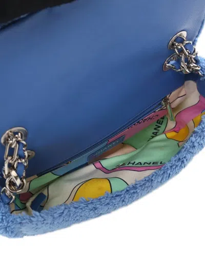 Pre-owned Chanel 2019 Medium Quilted Terry Cloth Coco Beach Flap Crossbody Bag In Blue