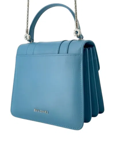 Pre-owned Bvlgari 2017-2025 Small Calfskin Serpenti Forever Top Handle Bag Satchel In Blue