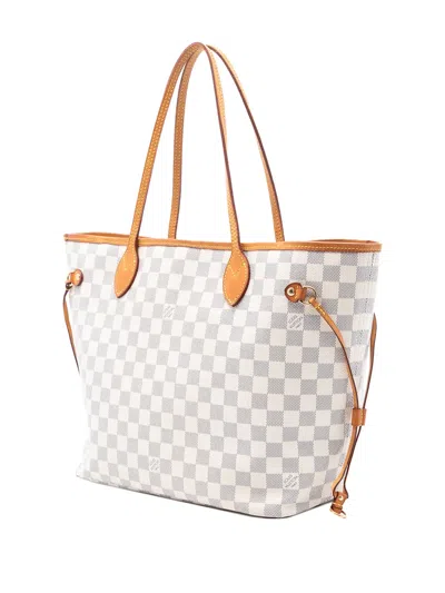Pre-owned Louis Vuitton 2013 Damier Azur Neverfull Mm Tote Bag In White