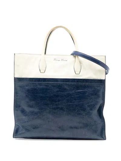 Pre-owned Miu Miu 2010 Bicolor Goatskin Madras Satchel In Blue