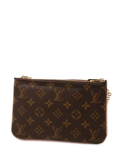 Pre-owned Louis Vuitton 2018 Monogram Blooming Flowers Double Zip Pochette Crossbody Bag In Brown