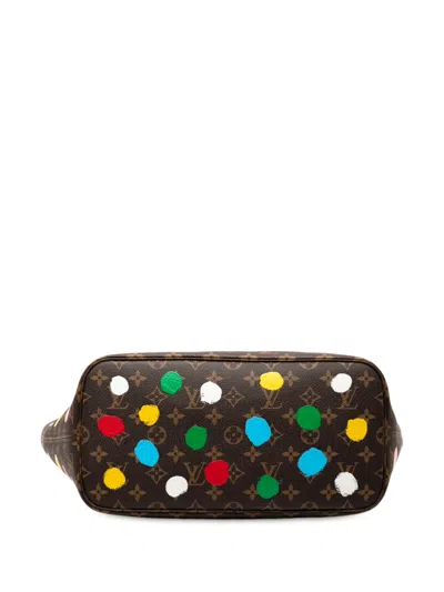 Pre-owned Louis Vuitton 2021-2025 Yayoi Kusama Monogram Painted Dots Neverfull Mm Tote Bag In Brown