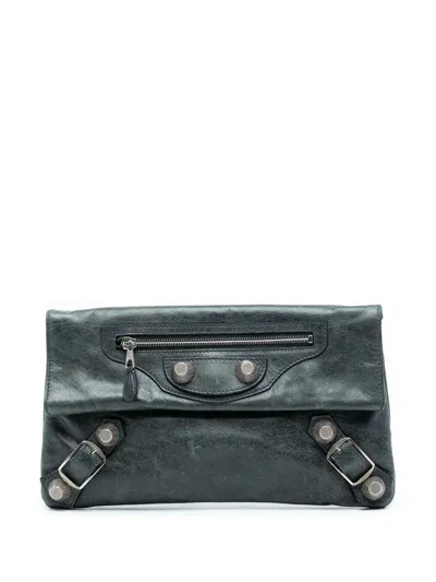 Pre-owned Balenciaga 2005-2025 Lambskin Motocross Giant 21 Envelope Clutch Bag In Green