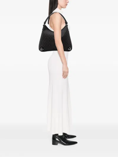 Pre-owned Gucci 2016-2025 Gg Denim Abbey D Ring Shoulder Bag In Brown