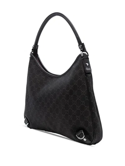 Pre-owned Gucci 2016-2025 Gg Denim Abbey D Ring Shoulder Bag In Brown