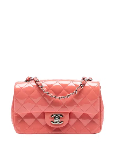 Pre-owned Chanel 2015-2016 Mini Rectangular Classic Patent Single Flap Crossbody Bag In Pink