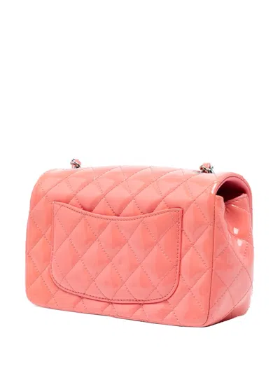 Pre-owned Chanel 2015-2016 Mini Rectangular Classic Patent Single Flap Crossbody Bag In Pink