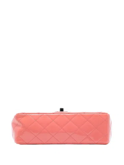 Pre-owned Chanel 2015-2016 Mini Rectangular Classic Patent Single Flap Crossbody Bag In Pink