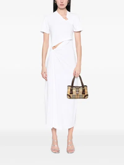 Pre-owned Burberry 2000-2017 Haymarket Check Coated Canvas Buckle Tote Bag In Brown