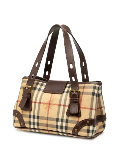 Pre-owned Burberry 2000-2017 Haymarket Check Coated Canvas Buckle Tote Bag In Brown