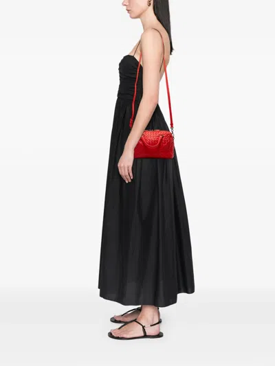 Pre-owned Bottega Veneta 2012-2025 Mini Nappa Intrecciato Boston Bag Satchel In Red